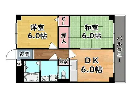 JR東海道・山陽本線 六甲道駅 徒歩9分 4階建 築35年(2DK/2階)の間取り写真