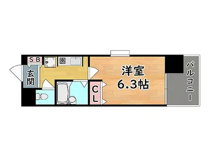 JR東海道・山陽本線 灘駅 徒歩1分 10階建 築24年(1K/9階)の間取り写真