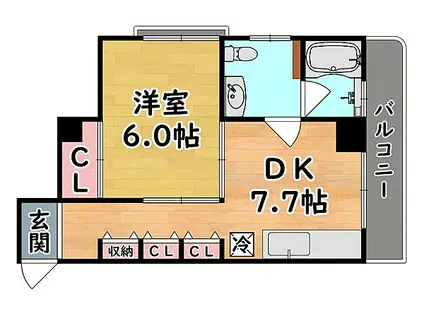 JR東海道・山陽本線 灘駅 徒歩1分 5階建 築45年(1DK/4階)の間取り写真