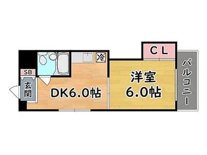 JR東海道・山陽本線 六甲道駅 徒歩4分 5階建 築38年(1DK/5階)の間取り写真