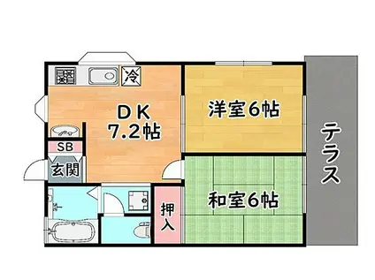 阪急神戸本線 六甲駅 徒歩3分 2階建 築27年(2DK/1階)の間取り写真