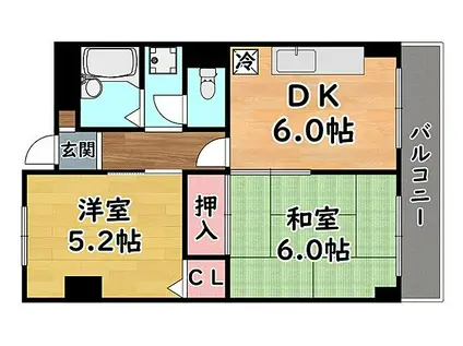 阪神本線 岩屋駅(兵庫) 徒歩4分 3階建 築36年(2DK/3階)の間取り写真