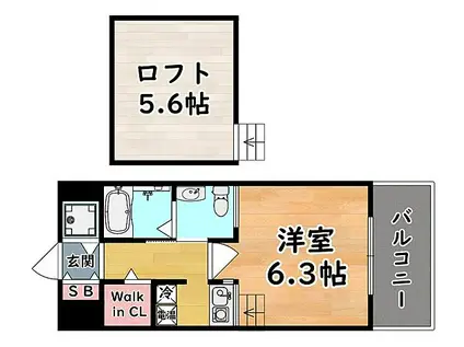 阪神本線 新在家駅 徒歩6分 7階建 築19年(1K/3階)の間取り写真