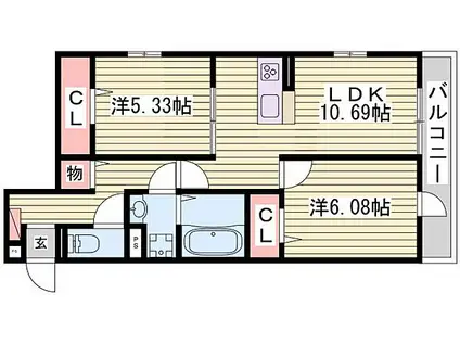 D-ROOM国芳(2LDK/3階)の間取り写真