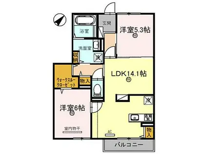 アグレアーブル(2LDK/2階)の間取り写真