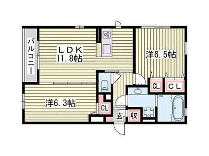 ベルメゾン霞ヶ丘(2LDK/2階)の間取り写真