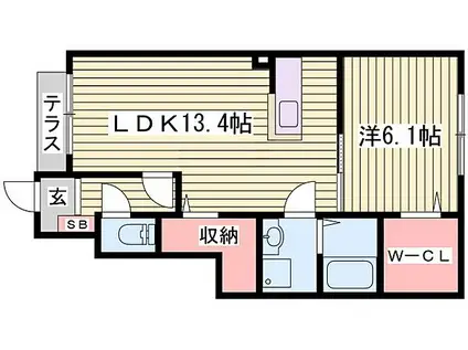 ユニヴェール(1LDK/1階)の間取り写真