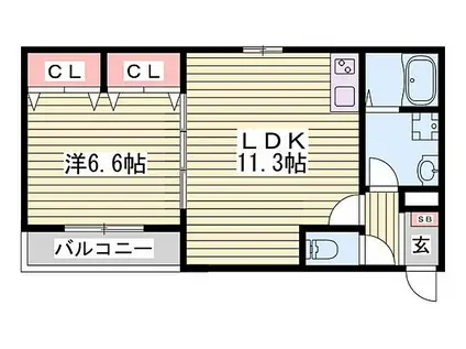 ジーメゾン明石魚住2(1LDK/3階)の間取り写真