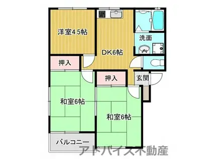 JR鹿児島本線 瀬高駅 徒歩16分 2階建 築33年(3DK/2階)の間取り写真