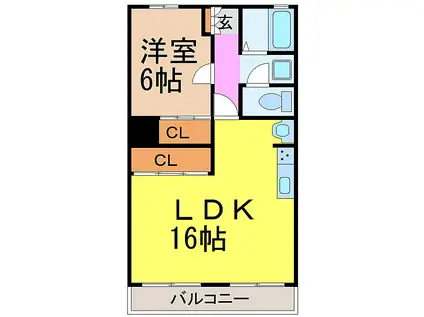 名古屋市営鶴舞線 川名駅 徒歩10分 4階建 築51年(1LDK/4階)の間取り写真