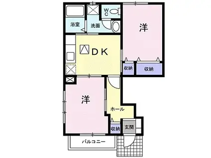 ウッズ・イン・ホーム(2DK/1階)の間取り写真