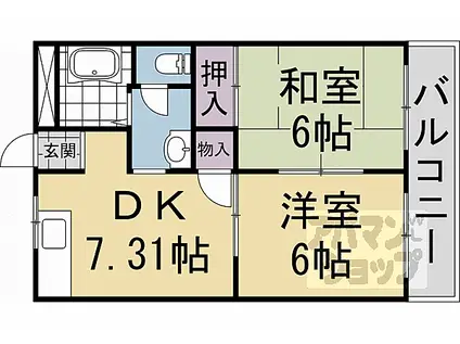 JR山陰本線 嵯峨嵐山駅 徒歩10分 3階建 築40年(2DK/1階)の間取り写真