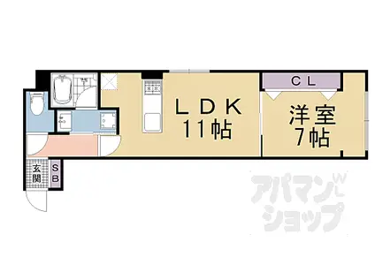 京都市営烏丸線 五条駅(京都市営) 徒歩8分 5階建 築1年(1LDK/2階)の間取り写真