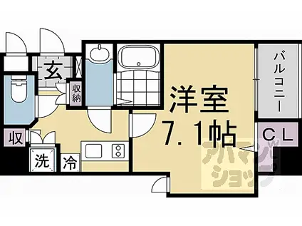 JR東海道・山陽本線 西大路駅 徒歩7分 9階建 築2年(1K/8階)の間取り写真