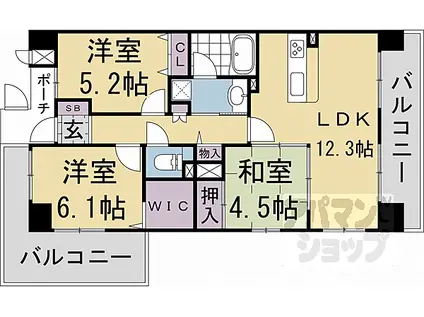 阪急京都本線 西京極駅 徒歩19分 11階建 築24年(3LDK/9階)の間取り写真