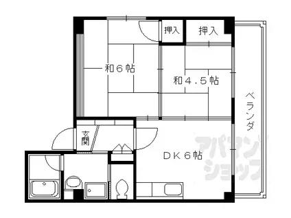 京福電気鉄道嵐山本線 有栖川駅 徒歩5分 4階建 築38年(2DK/2階)の間取り写真