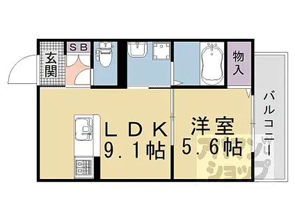 セントリヴィエ京都衣笠(1LDK/2階)の間取り写真