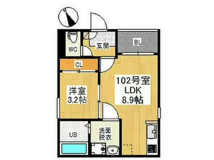 名古屋市営上飯田線 上飯田駅 徒歩7分 3階建 築7年(1LDK/1階)の間取り写真