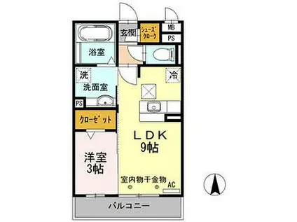 名古屋市営名港線 六番町駅 徒歩9分 3階建 築10年(1LDK/1階)の間取り写真