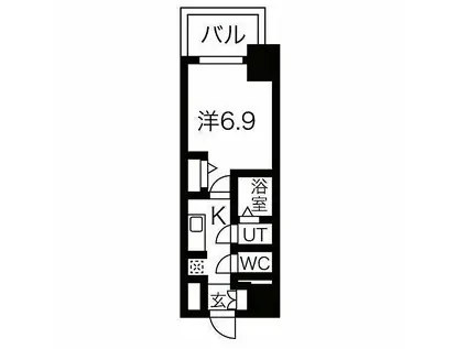 名古屋市営鶴舞線 浅間町駅 徒歩9分 14階建 築2年(1K/12階)の間取り写真