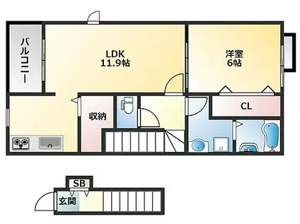 シャルマン大蓮北(1LDK/2階)の間取り写真