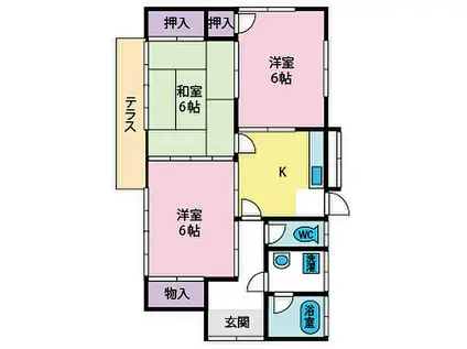 JR中央本線 竜王駅 徒歩26分 1階建 築34年(3K)の間取り写真