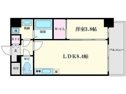 エスリードレジデンス梅田マークス(1LDK/2階)の間取り写真