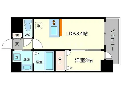 プレサンス難波マジョリティ(1LDK/3階)の間取り写真