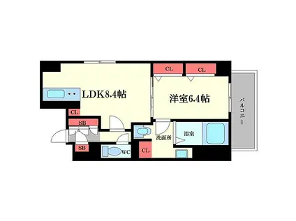 レジェンドール大阪天満 G-レジデンス(1LDK/9階)の間取り写真