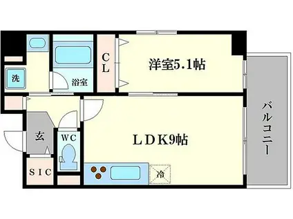 ユイットアルブル上町台(1LDK/2階)の間取り写真