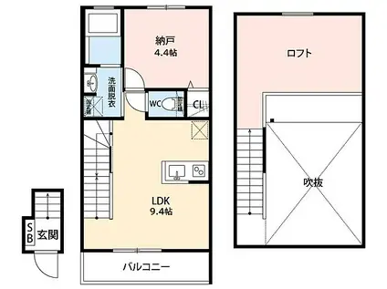 ラフィネ岡崎(1LDK/2階)の間取り写真