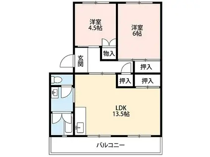 コーポ武田(2LDK/4階)の間取り写真