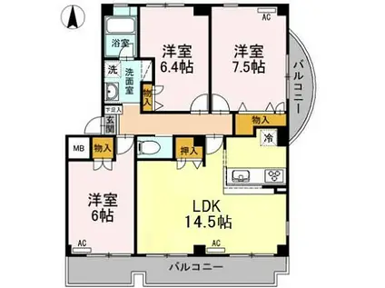 愛知環状鉄道 六名駅 徒歩14分 2階建 築24年(3LDK/2階)の間取り写真