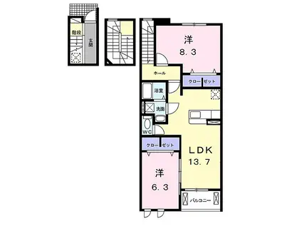 ショウ I(2LDK/3階)の間取り写真