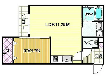 アレグリア藤井寺(1LDK/2階)の間取り写真