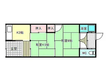 近鉄南大阪線 古市駅(大阪) 徒歩19分 1階建 築45年(2K)の間取り写真