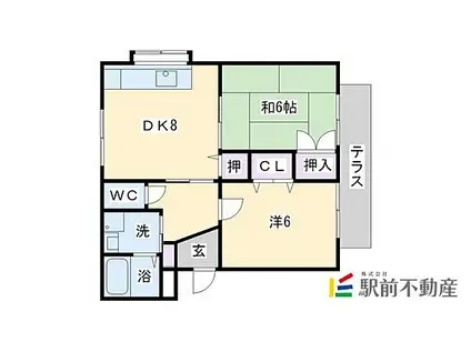 グリーンハイツ筑紫台B棟(2DK/1階)の間取り写真