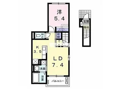 サウスウィンドII(1LDK/2階)の間取り写真