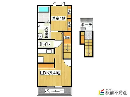 JR鹿児島本線 羽犬塚駅 徒歩15分 2階建 築5年(1LDK/2階)の間取り写真