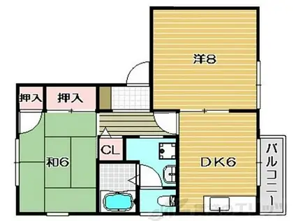 茨木山本ハイツ(2DK/2階)の間取り写真