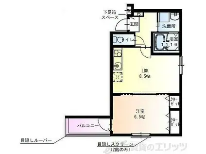 フジパレス千里山(1LDK/1階)の間取り写真