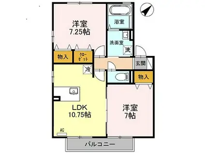 ウィルモア・ロッシェ A棟(2LDK/2階)の間取り写真