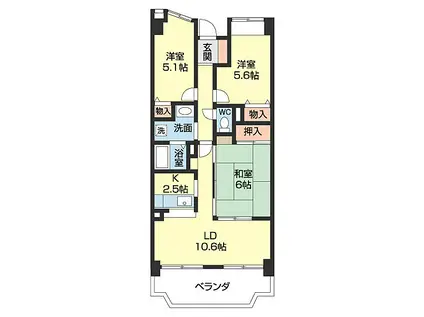 サンライズマンション岩出10(3LDK/4階)の間取り写真