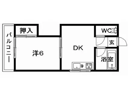 リトルハイツ野間(1DK/2階)の間取り写真