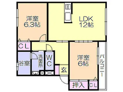 H・M大城(2LDK/1階)の間取り写真