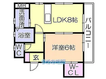 ソレイユ津福(1DK/2階)の間取り写真