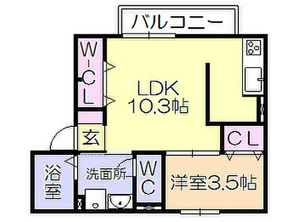 西鉄天神大牟田線 津福駅 徒歩8分 2階建 築5年(1LDK/2階)の間取り写真