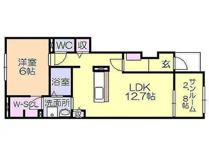 レザンド・フレーズI(1LDK/1階)の間取り写真