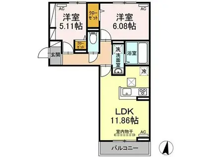 PREMILIFE花高松18(2LDK/2階)の間取り写真