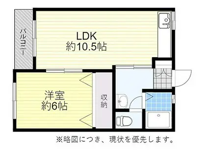 祝園 ビル(1LDK/2階)の間取り写真